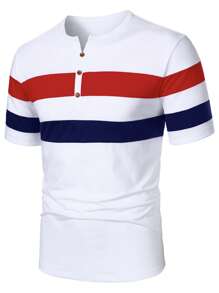 Manfinity Homme Men's Casual Minimal Contrast Striped Short Sleeve T-Shirt - Multicolor - View 1