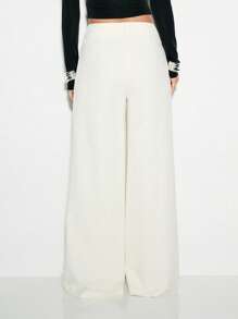KIZN Elegant Wide Leg Draped Palazzo Pants Professional Office Wear Evening Party Formal Trousers Business Workwear Designer High Waist Floor Length Pleated Front - Beige - View 2