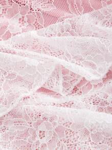 SHEIN MOD Vestido camisero elegante de mujer con bajo de volantes de encaje en contraste de color - Rosa Pálido - Ver 4