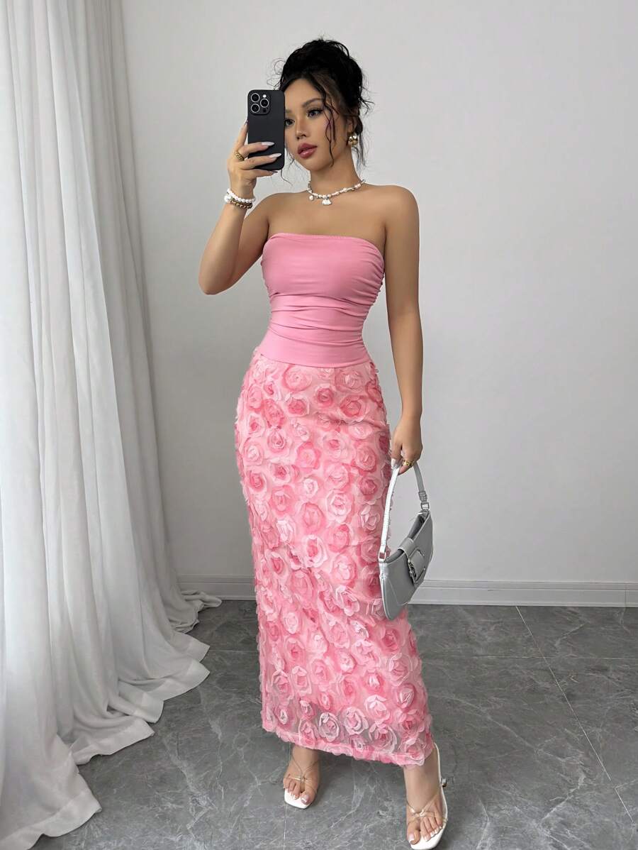 Elenzga Mini vestido feminino elegante com estampa de flor rosa sexy e amarrada - Rosa - Ver 1