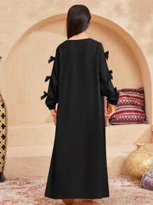 SHEIN Leap Crew Tween Girls' Loose Casual Square Neck Mixed Pattern Long Sleeve Dress - Black - View 6