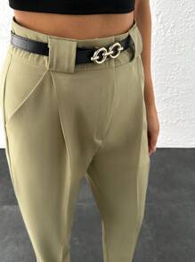 EURMUSE Women Cigarette Pant With Belt Detail