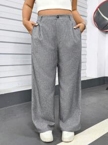 SHEIN Essnce Pantalones de traje para mujer talla grande, pantalones grises de mujer, pantalones casuales, ropa de verano para mujer, Bottom, pantalones rectos, pantalones adelgazantes, atuendos de verano para mujer, atuendos de primavera para mujer, atuendo informal de oficina para mujer, pantalones anchos