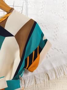 SHEIN Ung flicka Geometrisk Tryckt Klänning med Bälte - Multifärgad - Visa 6