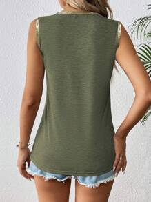 SHEIN Tall Top de tirantes con cuello redondo y recorte de bloques de color para vacaciones - Verde - Ver 2