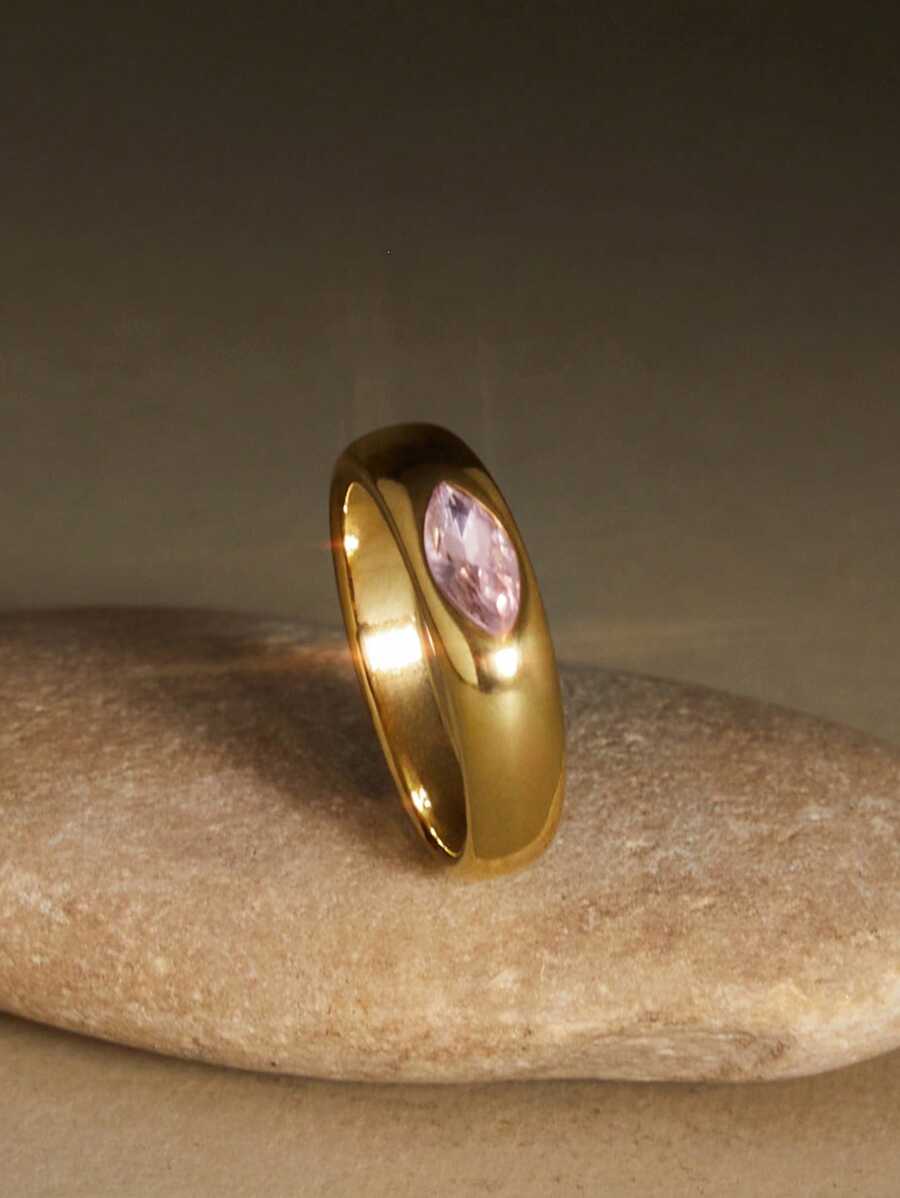 New Colorful Cubic Zirconia CZ Stone Crystal Ring For Women Stainless Steel Waterproof 18K Gold Plated Statement Eye Shape Rings Winter Gifts - Ring - View 1