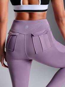 Women's Solid High Waist Multi-Pocket Outdoor Base Layer Pants - Khaki - View 2