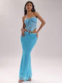 SHEIN BAE Women's Vacation Style Solid Color Low Waist Extra-Long Knit Skirt Crochet Summer Outfits For Women Vacation Outfits Woman Spring Outfits For Women Beach Outfits For Woman Western Wear Women Vacation Outfits Women Cover Ups For Swimwear Long Skirt