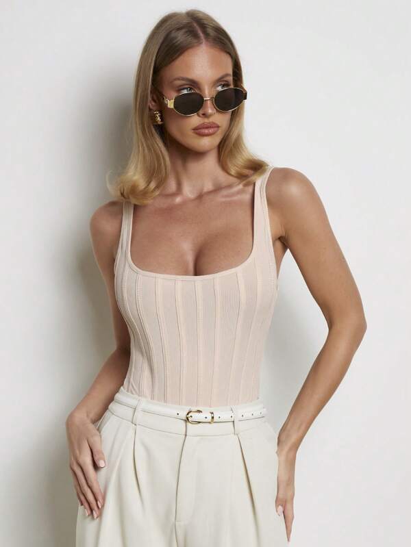 COSMINA Women's Solid Color Sleeveless Bodysuit, Elegant For Occasion