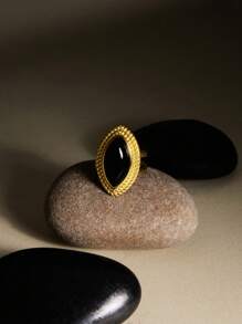 1 Pair Vintage Girls Statement Hypoallergenic Stainless Steel Gold Oval Agate Stone Earrings