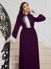 Al Najma Robe de femme tissée style arabe en patchwork noir et blanc, élégante robe style ligne A arabe pour soirée, invité de mariage ou anniversaire, sobre