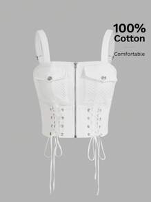 SHEIN ICON 女士拉鍊前十字紮帶時尚夏季背心