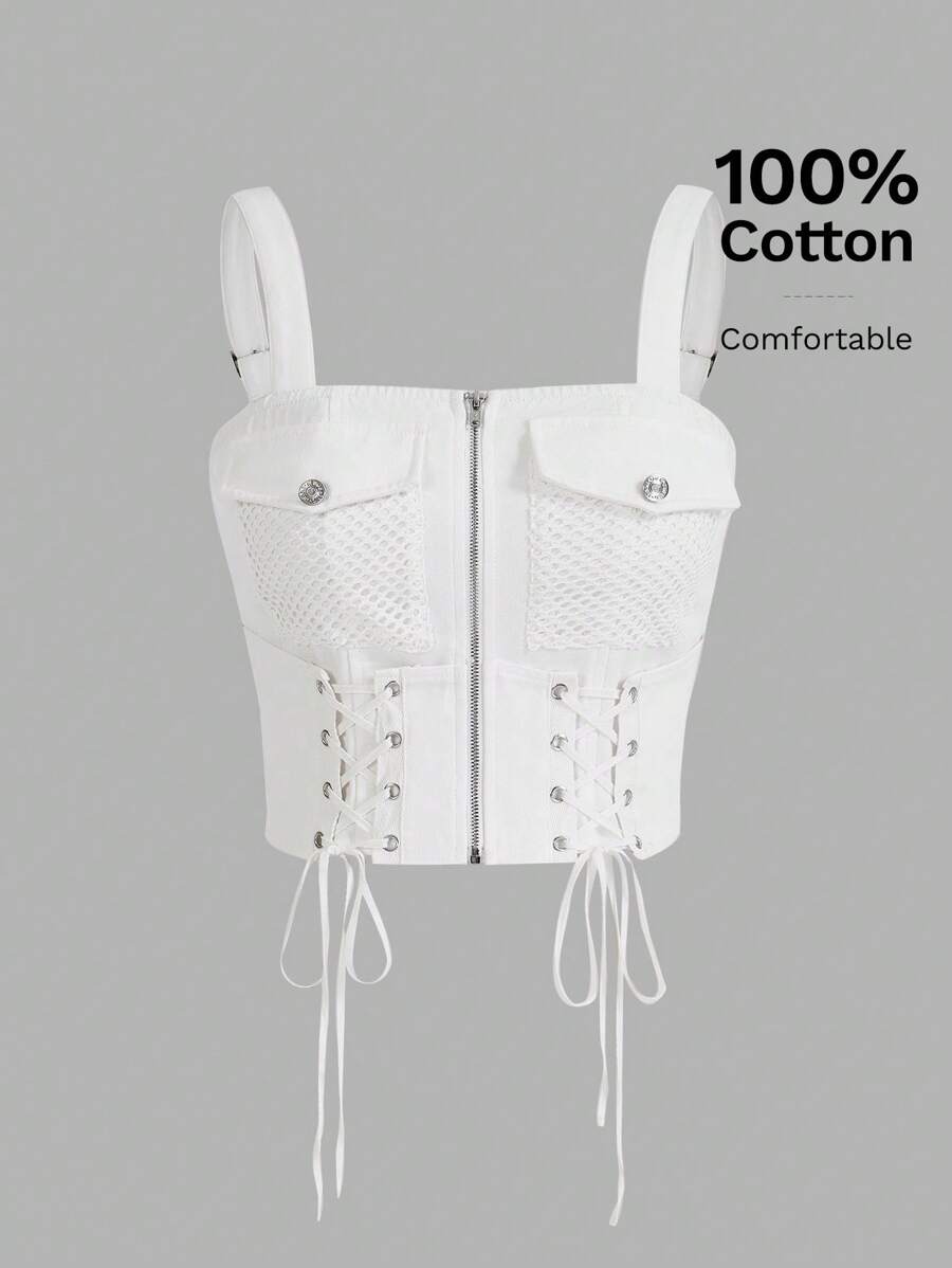 SHEIN ICON 女士拉鍊前十字紮帶時尚夏季背心