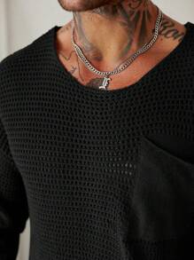 Manfinity Homme Men's Solid Color Round Neck Short Sleeve Pocket Casual Knit Sweater Pullover Sweater Men Men Knit Tops Knit Top Men