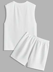 Manfinity Homme Palm Tree & Coconut Tree Beach Tropical Print Men's White Regular Fit Tank Top And Shorts Set - White - View 6