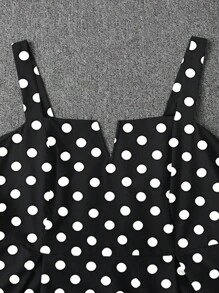 Chiquease 女士宽肩带黑白波尔卡圆点印花休闲度假海滩优雅吊带复古可爱淑女约会情人节长裙