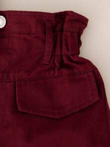 SHEIN Elladie kids 年轻女孩菠萝条纹无袖上衣和荷叶边腰袋装饰酒红色牛仔裤夏季服装 - 彩色 - 查看 5