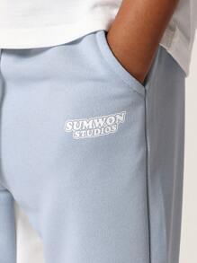 SUMWON Studios Athletic Sweatpants Joggers Retro Color Block Winter Warm Fleece Pants Elastic Waist Youth Athletic Streetwear Training Exercise - Blue - View 5