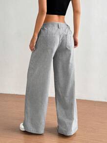 SHEIN PETITE Women's Loose Fit Striped Design Wide Leg Casual Pants