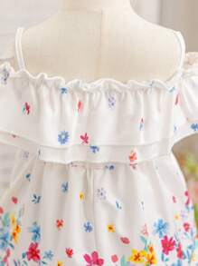 SHEIN Toddler Girls Floral Print Off Shoulder Ruffle Hem Spaghetti Strap Dress, Spring & Summer Spring Dresses For Baby Girls Baby Spring Dress Baby Dresses Fashionable
