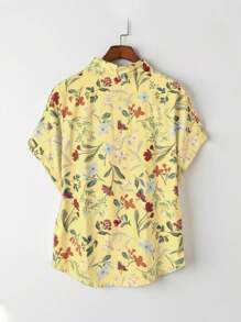 SHEIN RusticEase Camisa casual y suelta de manga corta con botones, apropiada para el verano