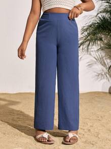 Tween Girls' Resort Casual Solid Color Woven Straight Leg Pants - Blue - View 5