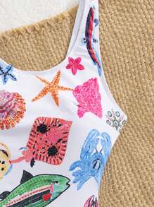 Swim Mod Women's Springbreak Swimwear, Vacation Beach Style Rhinestone Print One-Piece Swimsuit For Summer - White - View 6