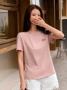 DAZY Camiseta Gráfica Con Letras - Rosa vieja - Ver 5