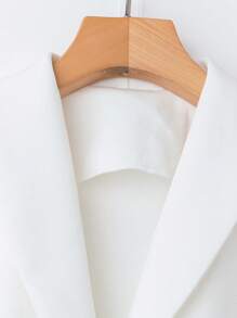 SHEIN Clasi 女士优雅纯色短袖夹克和裙子两件套 - 白色 - 查看 5
