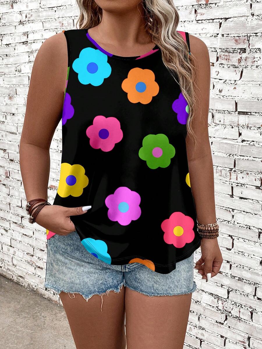 EMERY ROSE Camiseta de tirantes con estampado floral, talla grande, uso casual de verano - Multicolor - Ver 1
