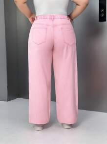 SHEIN EZwear 大码彩色直筒宽松牛仔裤 - 粉色 - 查看 2