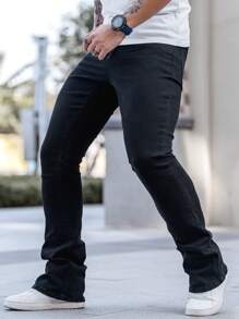 Manfinity EMRG Quần ống loe denim bó sát cho nam, giản dị và thời trang để mặc hàng ngày - màu đen - Xem 5