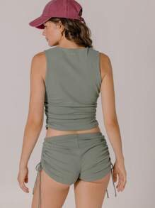 Aralina Women's Solid Color Tie Shoulder Camisole And Shorts 2 Pieces Casual Set - Olive Green - View 2