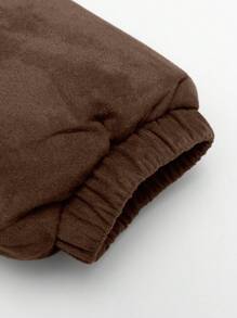PAVTROS Manfinity Streetrush Men's Simple Letter Print Front Zip Long Sleeve Casual Jacket,Fall Men Clothes,Men Winter Coat,Solid Color Plus Fleece Warm Winter Coat - Coffee Brown - View 3