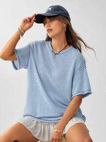 Wildy Ropa informal de verano estilo occidental bohemio para mujeres, atuendo para conciertos de country, camiseta azul casual de corte holgado con dobladillo deshilachado para mujeres