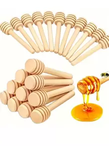 20 件 8 厘米木制蜂蜜勺、勺子和果酱搅拌棒，用于搅拌和厨房工具、厨房、圣诞礼物 - 米色 - 查看 1