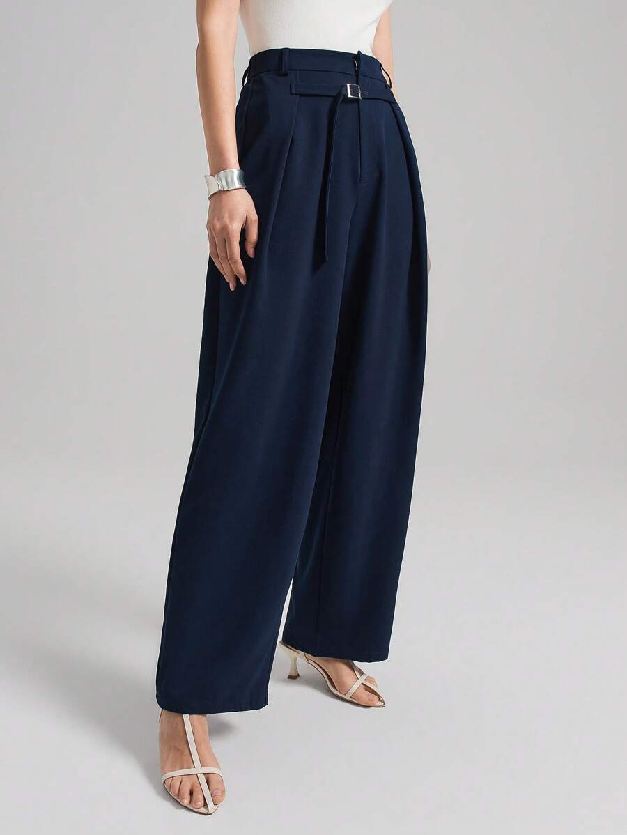 Ontre 2025 女士纯色宽松休闲裤，简约时尚通勤