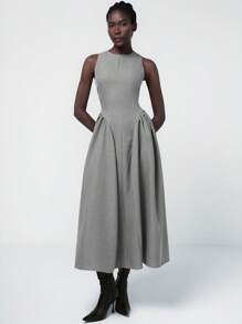 Aveloria Modichic فستان للنساء بخصر مطاطي مجعد مع شق بجيبين مرن بطراز أنيق لائق للتنقل بسيط وعملي