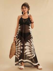 Travachic Plus Size Holiday Casual Tropical Beach Lightweight Sleeveless Loose Flowing Long Beach Cover Up Dress, Print Country Concert Outfit, Holiday Clothes, Vacation Outfits Woman, Festival - Multicolor - View 1