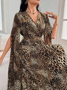 Modelyn Chiffon Long Sleeve Leopard Print Elegant Dress - Multicolor - View 1