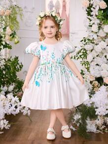 SHEIN Glamorique Kids 4-Season Girls Party Dress, White Floral Cake Dress, Elegant Wedding Flower Girl Dress Young Girls Clothing Easter Dress Young Girl Spring Dress Toddler Dress For Wedding Young Girls Dress Formal Pretty Dress For Girl Young Girls Floral Dress Spring Dresses For Girls - White - View 4