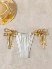 SHEIN Swim SXY Women's Sexy Color Block Plaid Tie-Up Bikini Bottoms - Silver - View 5