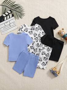 6 件套男婴春夏针织圆领熊印花短袖 T 恤和短裤贴身睡衣和家居服套装 - 彩色 - 查看 2