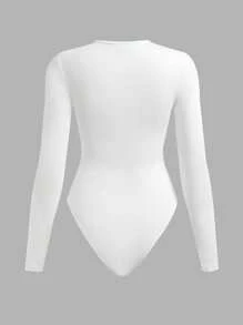 SHEIN BASICS 2pcs Solid Color Knitted Round Neck Long Sleeve Bodysuit For Women, Casual Summer Clothes - Baby Blue - View 6