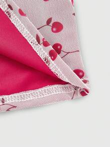 ROMWE Kawaii Áo thun lưới tương phản họa tiết quả anh đào xoắn thắt nút - Nhiều màu - Xem 3