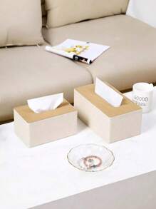 SHEIN 1pc Luxury Beige Wooden Tissue Box Cover, European Style Square Tissue Holder Case For Home, Dining, Hotel With Leather Cover, Modern Simple Design For Office, Commercial Use Valentine's Day, Valentines Wedding, Birthday, Storage, Storage Box, Organiser, Organizer, Organization And Storage, Room Decor, Storage Organizer, Tissue Box, Bedroom, Home, Desk Organiser, Home Decor,Back To School