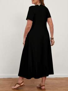 EMERY ROSE Đầm tay ngắn cổ chữ V họa tiết bướm xanh đơn giản thường ngày cỡ lớn dành cho nữ, phù hợp cho mùa hè - màu đen - Xem 2