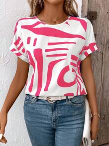 Chiquease Woman Casual Vacation Random Print Blouse - Hot Pink - View 4