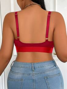 前开合、提升、加垫、泪珠罩杯、睫毛蕾丝装饰、舒适蕾丝拼接大码文胸和无钢圈文胸 - 紅色 - 查看 2