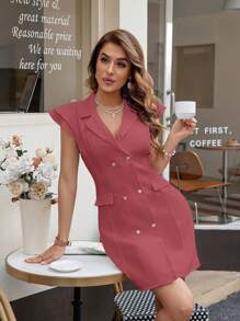 Aveloria Rosie Sleeveless Double Breasted Blazer Dress Christmas Holiday Party Clothes  Elegant FashionableOld Money Style  For Summer - Watermelon Pink - View 6